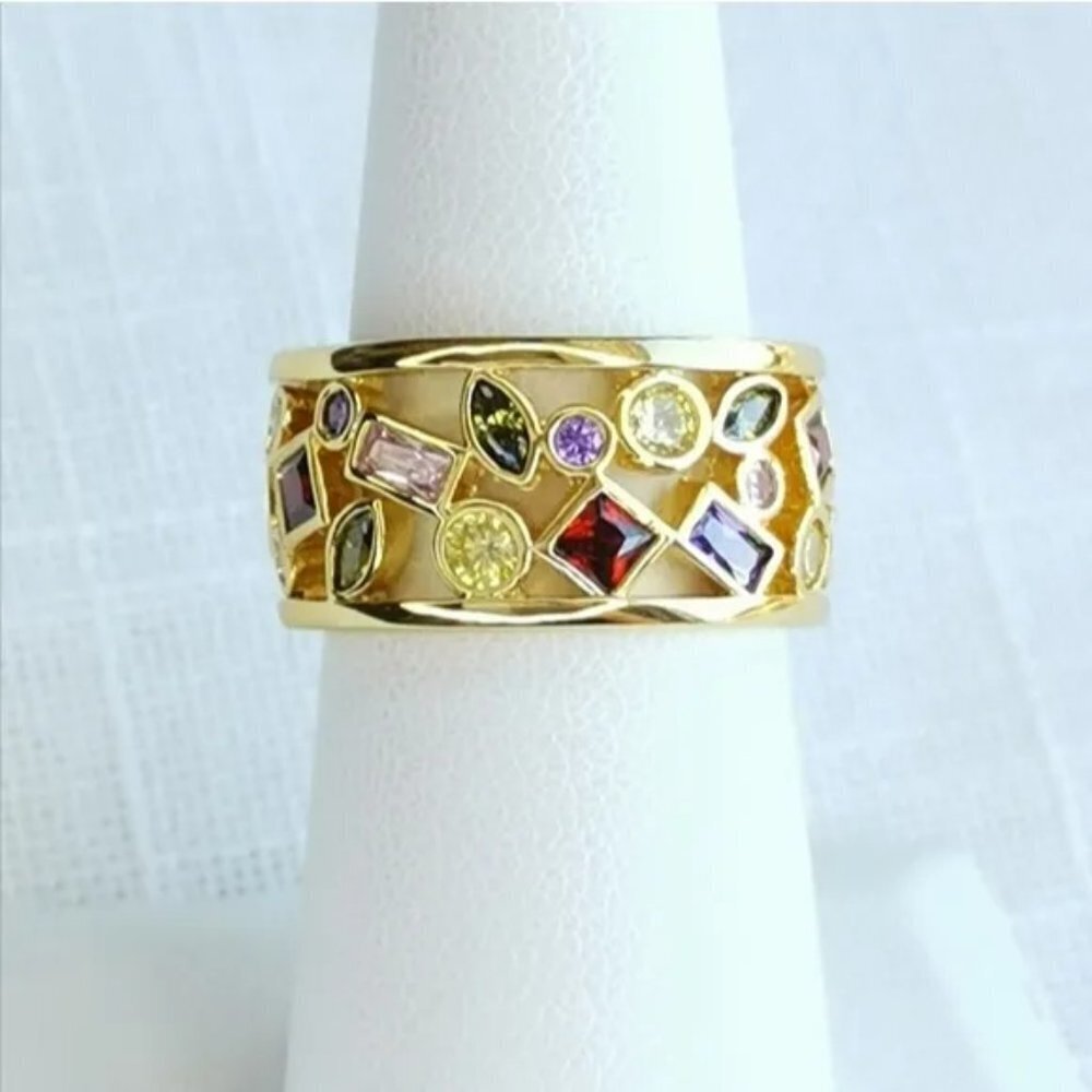 Cz mosaic band ring in 18k gold overlay size 7
